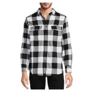 GEORGE Mens Super Soft Flannel Shirt Size XLT 46-48 Plaid Black & White New